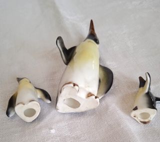 Set Miniatura Famiglia Pinguini Porcellana Vintage