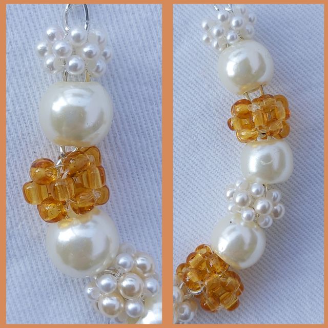 SET di collana e bracciale con charms colore perla