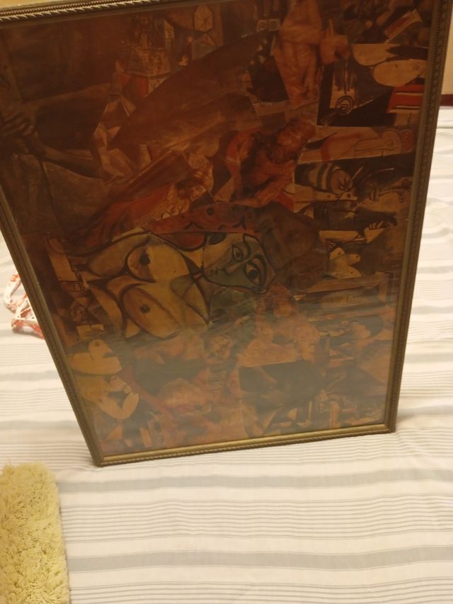 Cuadro de collage en tabla de madera