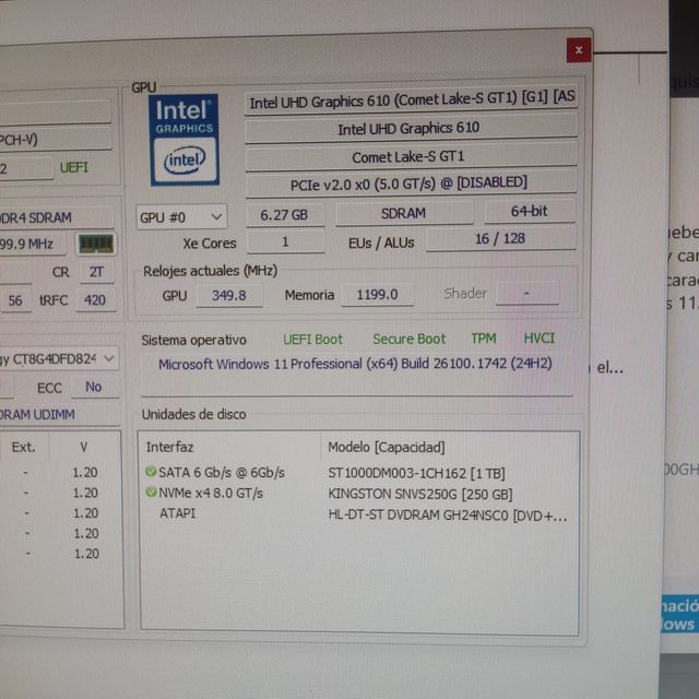 PC SOBREMESA I3 10° 8 GB DDR4 NVME 250 HDD 1TB
