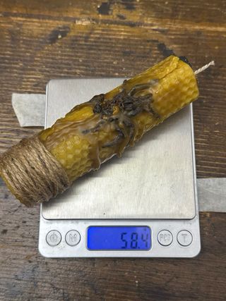 Candela esoterica in cera dapi e muta di tarantola