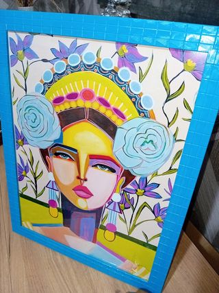 Donna con fiori blu Quadro