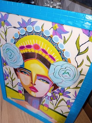Donna con fiori blu Quadro