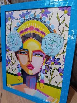 Donna con fiori blu Quadro