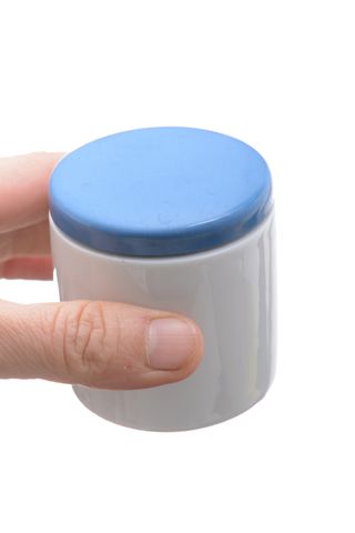 Tarro vintage farmacia loza blanca tapa azul