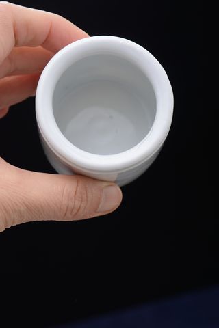 Tarro vintage farmacia loza blanca tapa azul