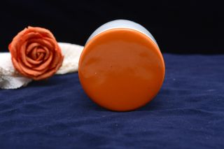 Tarro vintage farmacia loza blanca tapa naranja