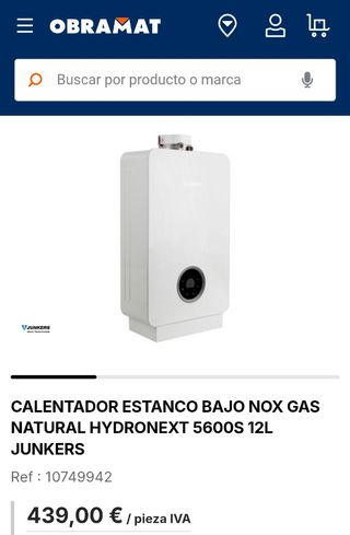 Calentador Junkers Hydronext 5600S. Gas Natural.
