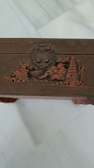 Caja Vintage Madera Maciza Tallada