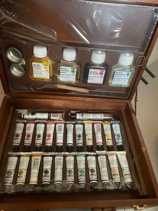 Maletin de madera de Óleo 24 tubos y accesorios