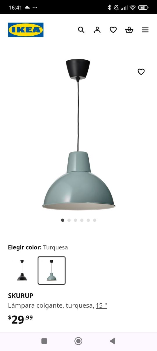 Lámpara verde agua de metal