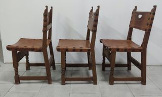SILLAS ANTIGUAS CASTELLANAS MADERA Y CUERO