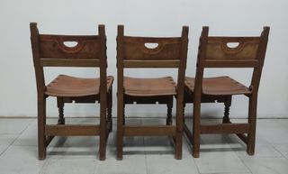 SILLAS ANTIGUAS CASTELLANAS MADERA Y CUERO