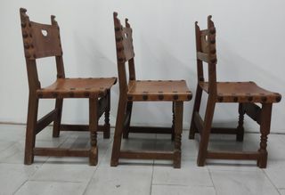 SILLAS ANTIGUAS CASTELLANAS MADERA Y CUERO