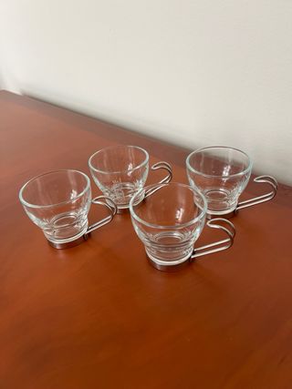 4 tazzine caffe’ vetro con manico acciaio