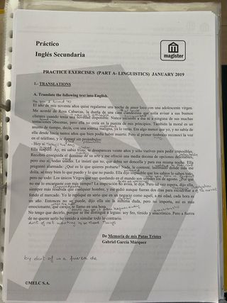 Temario Profesor Inglés secundaria Valencia
