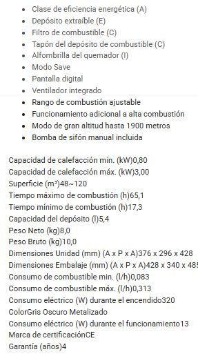 ESTUFA PARAFINA TOYOTOMI  MODELO Zibro LC-130 3.KW
