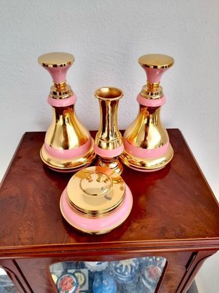 Juego Tocador  4  piezas Dorado y Rosa