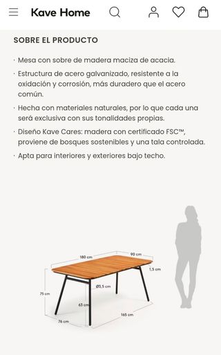 Mesa Soumaya 180 x 90 cm KAVE HOME