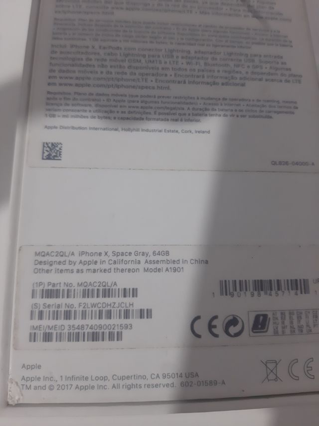 Caja vacia IPhone X, Space Gray,64gb