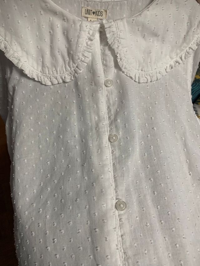 Camicia bianca a manica lunga firmata Unit per bambine 5-6 anni