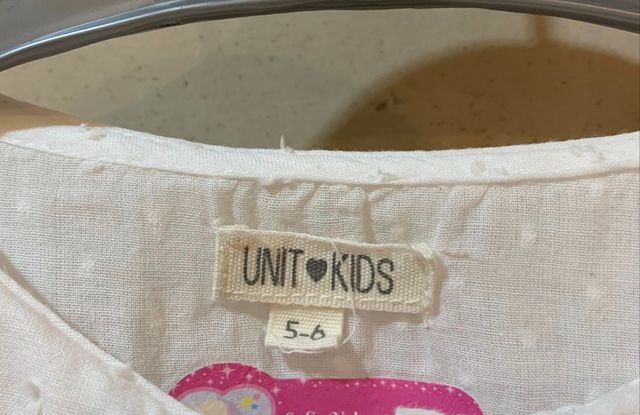 Camicia bianca a manica lunga firmata Unit per bambine 5-6 anni