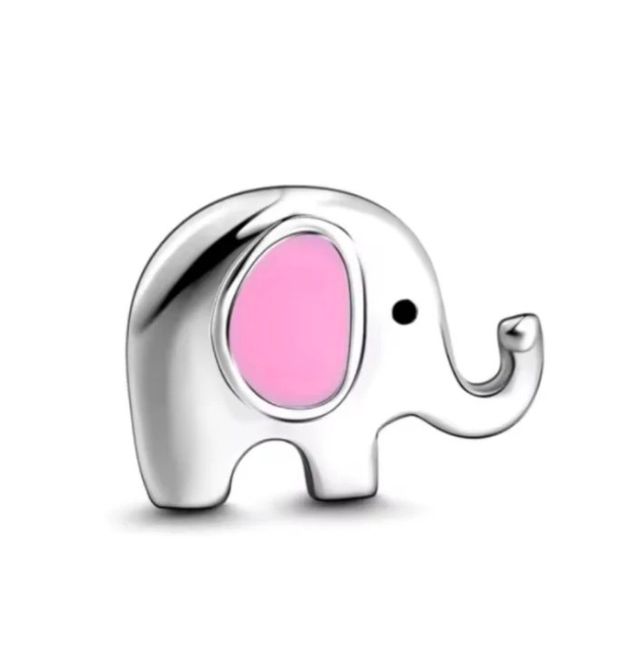 Charm De Plata Elefante Rosa. Compatible Pandora