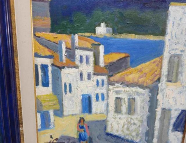 JORDI CUROS CUADRO OLEO CALLE CADAQUES