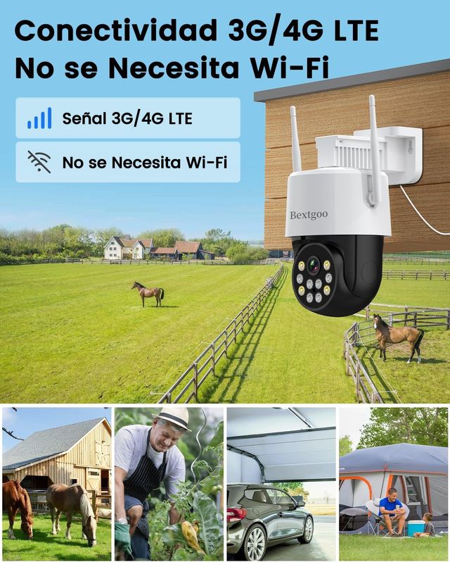 Cámara 4G, visión 360°, sin internet, SIM incluida