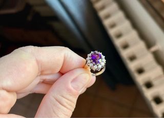 Anello vintage oro 14K con ametista e dia
