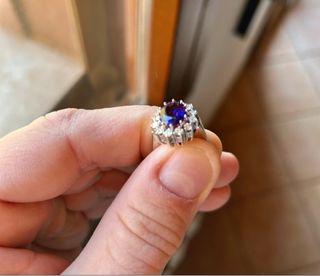 Anello vintage oro 14K con ametista e dia