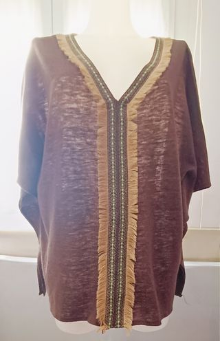 Precioso top boho marrón Cherry Paris de punto y f