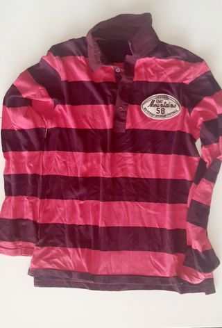 Polo Blanco L Burdeos Coral 👕 Rayas