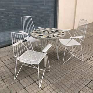 Mesa sillas Mategot jardin vintage midcentury 