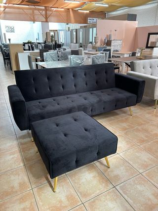 SOFA CAMA 210cm + REPOSAPIES GRIS Y NEGRO NUEVOS!