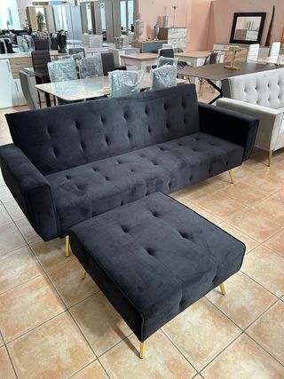 SOFA CAMA 210cm + REPOSAPIES GRIS Y NEGRO NUEVOS!