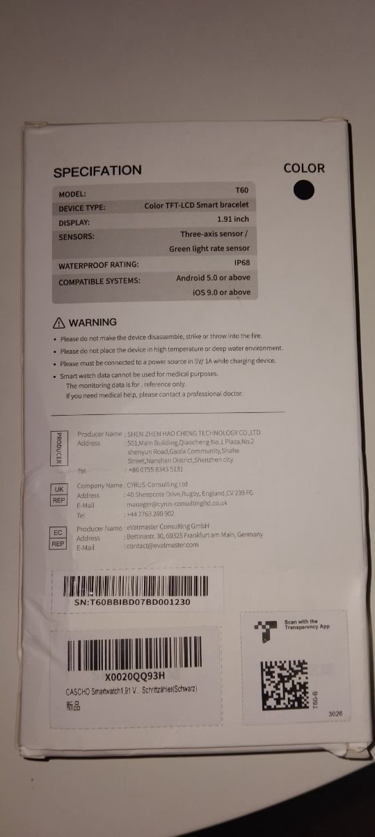 Cascho reloj inteligente hombre mujer