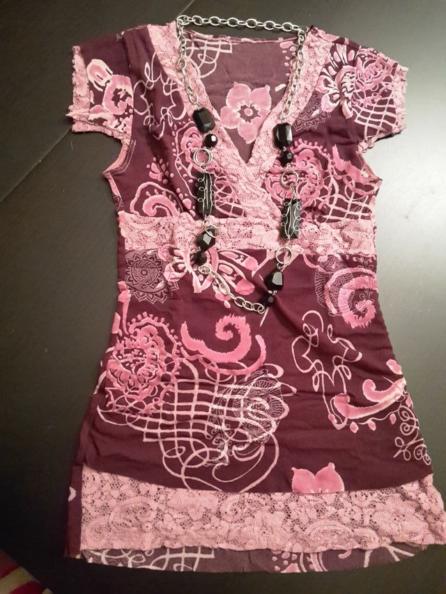 Maglia fantasia viola in tulle taglia unica