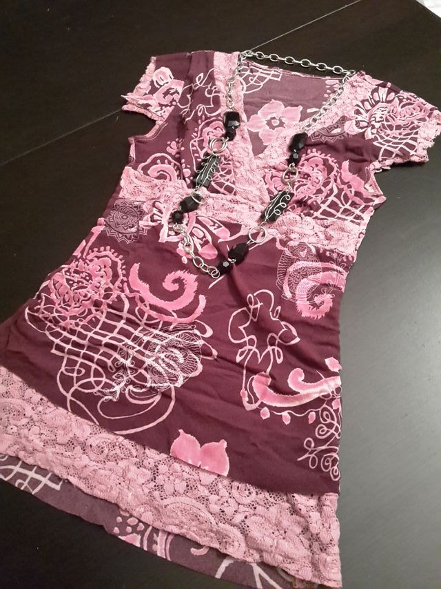 Maglia fantasia viola in tulle taglia unica