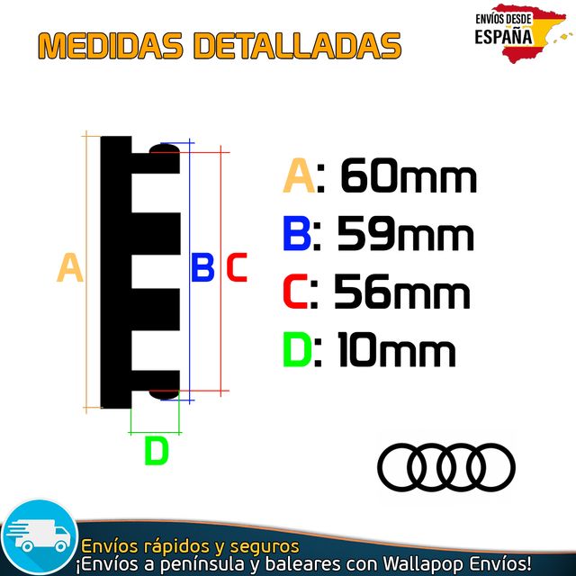 X4 Tapacubos Audi 60mm Cubrebujes Tapas Negras