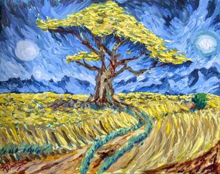 Cuadro estilo Van Gogh paisaje oleo pintado a mano