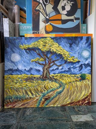 Cuadro estilo Van Gogh paisaje oleo pintado a mano