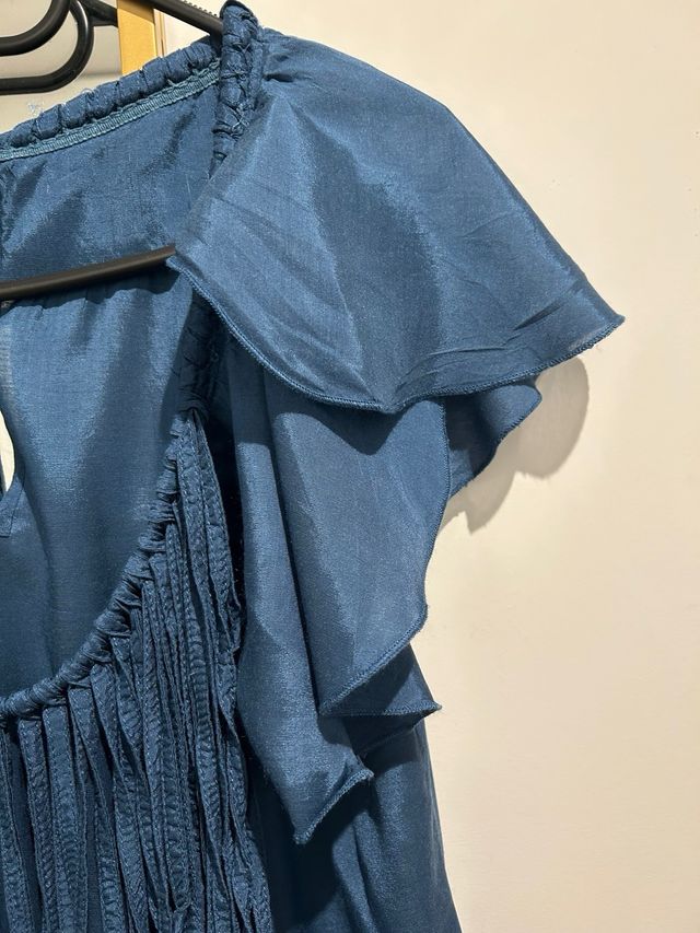 Blusa azul flecos talla S