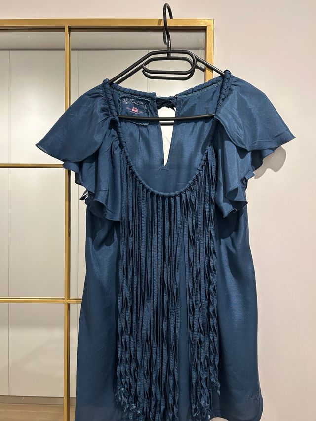 Blusa azul flecos talla S