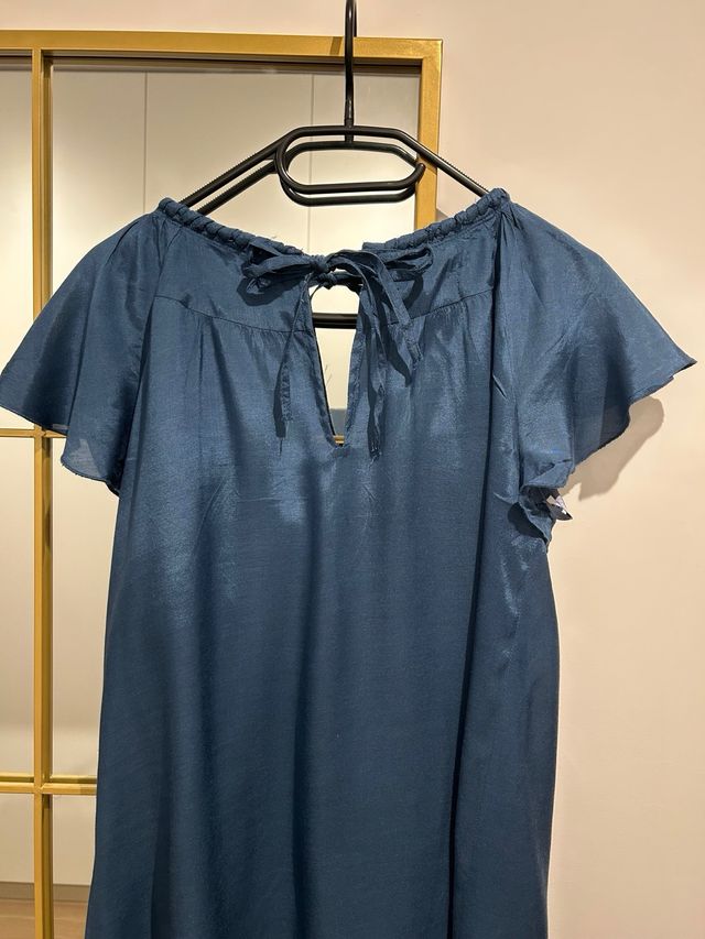 Blusa azul flecos talla S