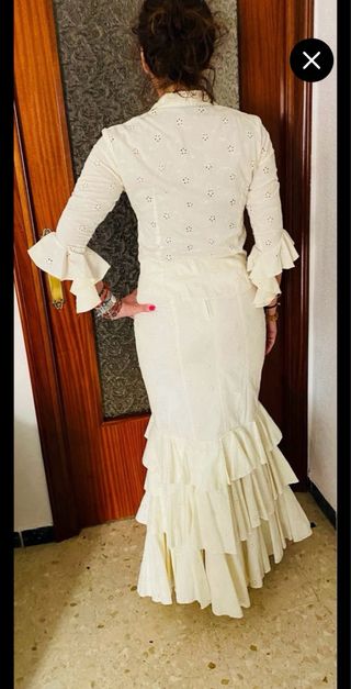 Conjunto traje flamenca marfil perforado