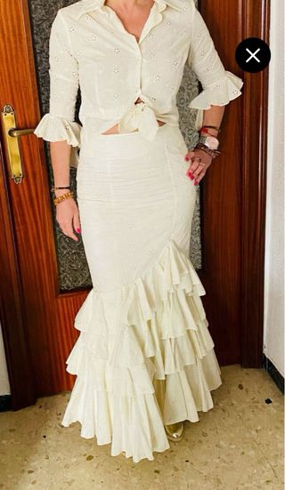Conjunto traje flamenca marfil perforado