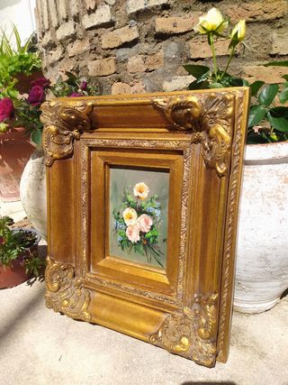 Precioso óleo sobre marco madera maciza