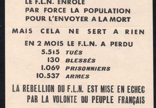 TRACT PROPAGONDE GUERRE D'ALGERIE FLN ARGELIA 1958