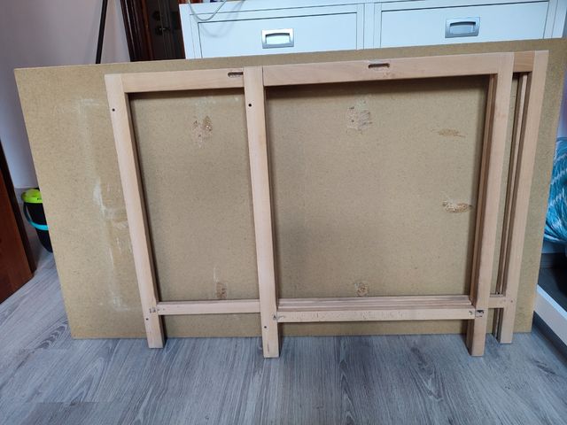 Mesa con cristal y tarima 75cm x 135cm